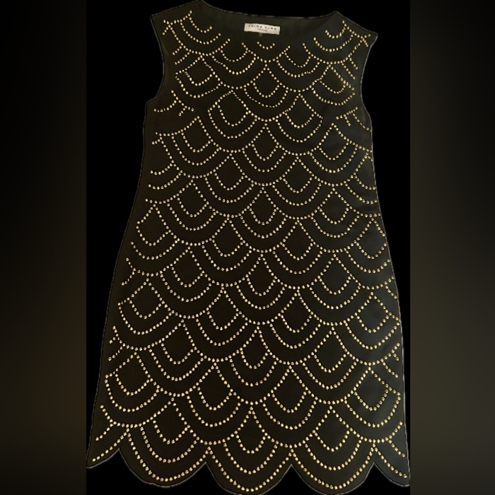 Trina Turk Elegant Black Dress with Gold Detailing